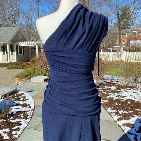 NWT BHLDN Tadashi Shoji Quinn Maxi One Shoulder Dress Wedding Formal Navy Med - Picture 10 of 15